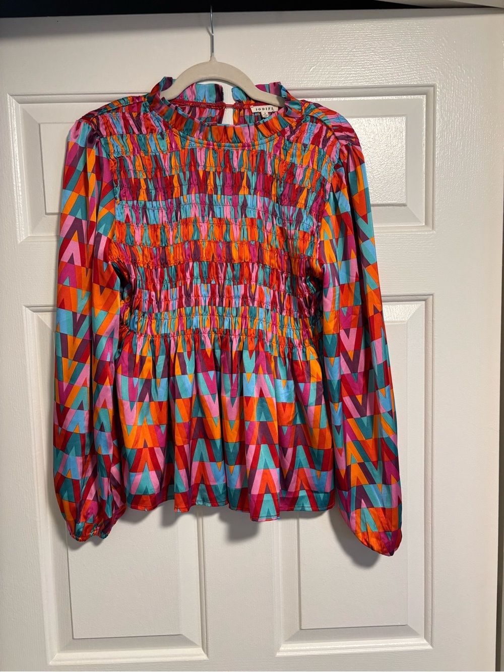 JODIFL Multicolor Geometric Smocked Long-Sleeve Top